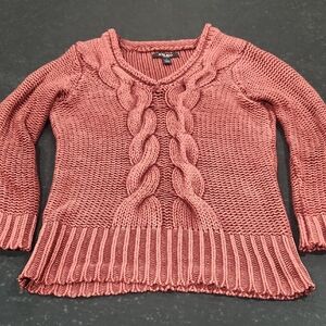 Women's Cable Knit Sweater - Dark Pink